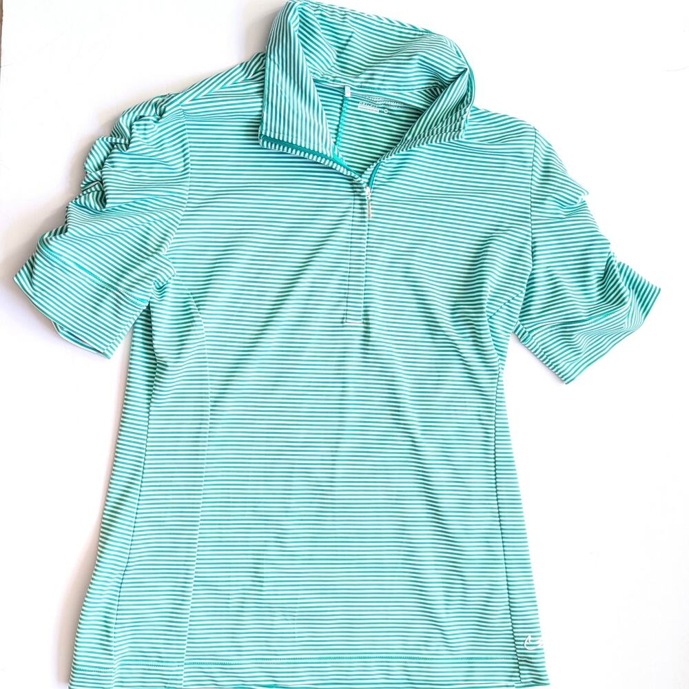 Nike Golf Tour Performance Dri-FIT Striped Shirt Green White Women's Size M